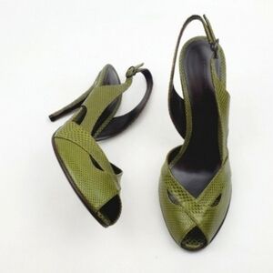 Bottega Veneta Green Leather Slingback Peep Toe Heel Sandals